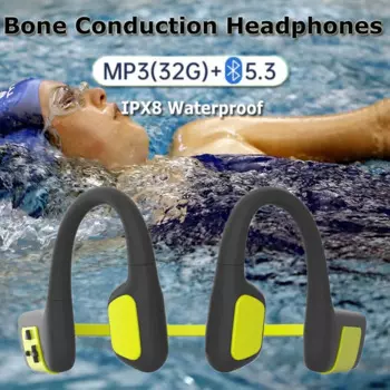 Наушники для плавания с костной проводимостью IPX8 водонепроницаемые Bluetooth 5,3 костной проводимости наушники с микрофоном 32 Гб музыкальный плеер