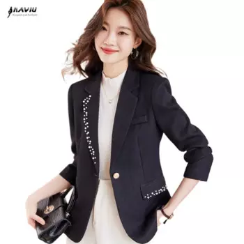 NAVIU женский пиджак женский черный, бежевый однотонный тонкий пиджак с длинным рукавом на одной пуговице женский деловой рабочий костюм официальное пальто