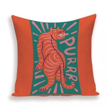 Наволочка из льна/хлопка с принтом тигра 45x45 см