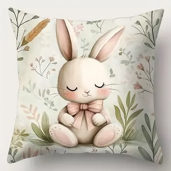 Наволочка с пасхальным кроликом и растением 40x40 см