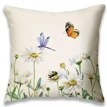 Наволочка с принтом бабочек и стрекоз 40x40 см