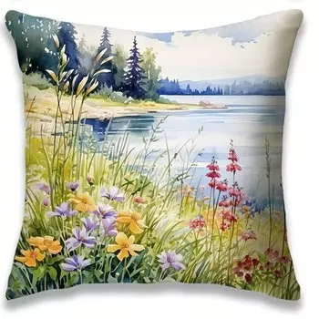 Наволочка с принтом полевых цветов 40x40 см