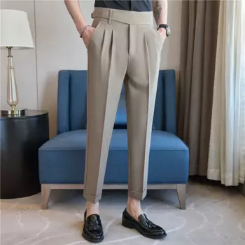 Неаполь с высокой талией повседневные брюки Pantalones Hombre Slim Fit Мужская одежда модный ремень Дизайнерские плиссированные брюки мужские корейский стиль