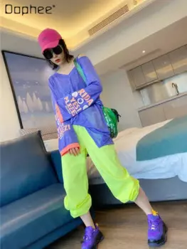 Негабаритная тонкая солнцезащитная одежда для женщин, летняя свободная белая одежда с открытыми плечами, футболка с длинными рукавами и принтом