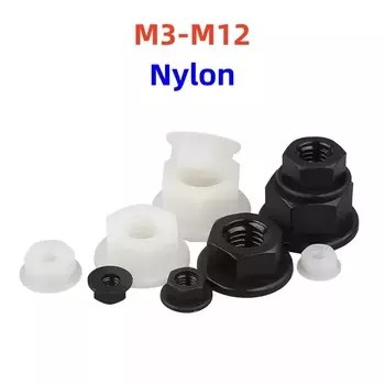 Нейлоновые фланцевые гайки M3 M4 M5 M6 M8 M10 M12 черные/белые