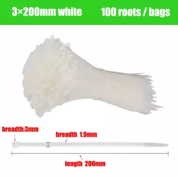 Нейлоновые кабельные стяжки 3*200 мм, черные и белые, 100 шт.