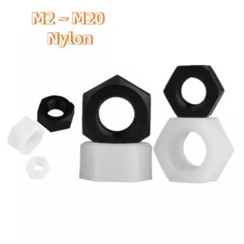 Черная или белая нейлоновая шестигранная гайка Шестигранные пластиковые гайки Метрическая резьба подходит для винтов M2 M2.5 M3 M4 M5 M6 - M20