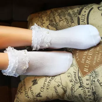 Необычные женские однотонные кружевные носки принцессы с рюшами и жемчугом, женские короткие хлопковые носки до щиколотки