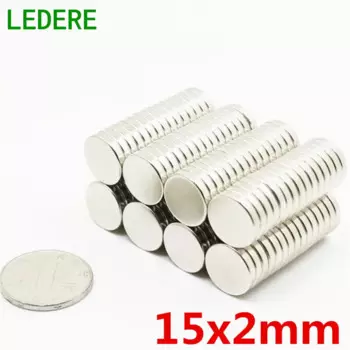 Неодимовый магнит 15x2 мм N35 Маленький круглый сверхмощный редкоземельный неодимовый магнит NDFEB 15 мм x 2 мм 15 мм 2 мм