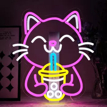 Неоновая вывеска Cat Boba Tea Wanxing