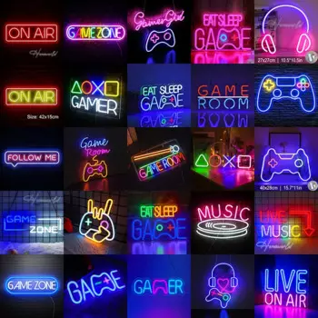 Неоновая вывеска для игры, рабочая зона для игр, рукоятка для музыкальных игр, индивидуальный деловой логотип, декор для бара, Интернет-кафе, магазина