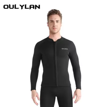 Неопреновый Мужской гидрокостюм Oulylan с разрезом, длинным рукавом, для серфинга, 1,5 мм, теплый стрейчевый Топ для дайвинга