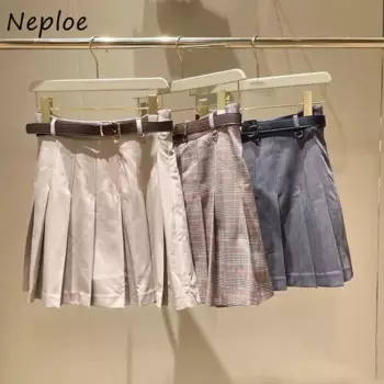 Neploe Короткие юбки с поясом и высокой талией Femme 2024, осень-зима, японский студенческий стиль, милые трапециевидные юбки с высокой талией Faldas