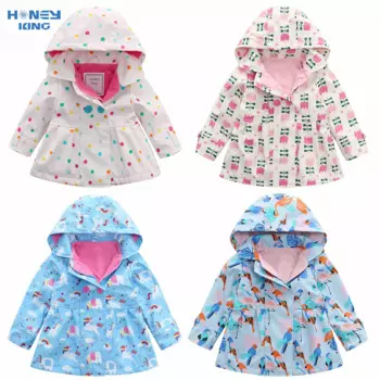 Непромокаемое пальто HONEYKING из искусственной кожи для девочек, детский тренчкот, куртка для маленьких девочек, детская флисовая куртка с капюшоном, верхняя одежда