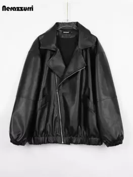 Nerazzurri Весна Осень Свободные Повседневные Черные Мягкие Куртки Из Искусственной Кожи для Мужчин Корейская Мода 2022 Высококачественные Мужские Пальто На Молнии кожаная куртка мужская верхняя одежда оверсайз