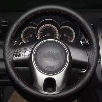 Нескользящий черный кожаный чехол на руль автомобиля с оплеткой для Kia Forte Kia Soul Kia Rio 2009-2011, автомобильные аксессуары для салона