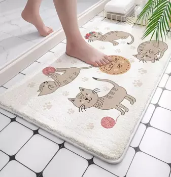 Нескользящий полиэстеровый коврик для ванной комнаты, кот