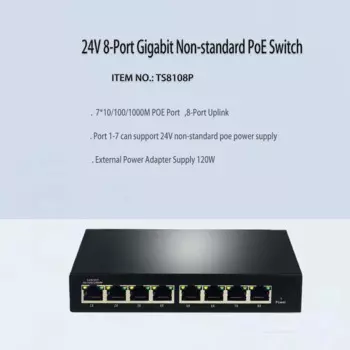 Нестандартный внешний адаптер питания 120 Вт, 24 В, 8-портовый гигабитный, неуправляемый коммутатор PoE,