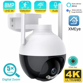 New4K 8MP WiFi PTZ IP-камера 5-кратный цифровой зум AI Автоматическое отслеживание Цвет ночного видения Беспроводная камера видеонаблюдения для уличного наблюдения