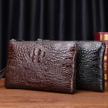 New Crocodile Pattern Men's Handmade Sewn Handbag Business Clip Large Capacity Envelope Bag Tide сумка на плечо кожаная Main