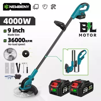 NEWBENY 9-дюймовая бесщеточная электрическая складная газонокосилка, аккумуляторная эффективная садовая триммер для травы, инструменты для батареи 18 В-21 В