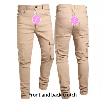 Невидимые открытые промежности уличные секс-джинсы мужские тонкие эластичные брюки-карго повседневные тактические брюки Y2k комбинезон с несколькими карманами мужской