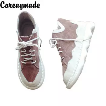 Невысокие ботинки ручной работы Careaymade, женские ботинки из натуральной кожи, ботильоны на шнуровке с круглым носком, женские короткие ботинки