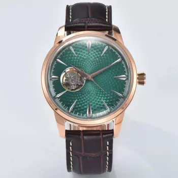 NH38 Коктейльные автоматические часы с двойным куполом и сапфировым стеклом, корпус с датой, 10 бар, водонепроницаемый кожаный ремешок, мужские часы