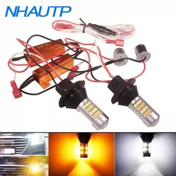 NHAUTP 2 шт. P21W PY21W W21W светодиодные лампы Canbus без ошибок автомобиля DRL и указатели поворота двух цветов 1156 BA15S BAU15S T20 авто лампа