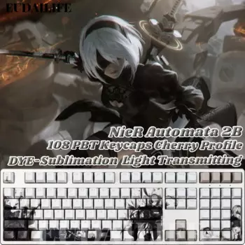 NieR Automata 2B 108, колпачок для клавиш PBT 2B, игровой краситель, сублимационный светопропускающий переключатель Cherry Cross Axis, механическая клавиатура, подарок