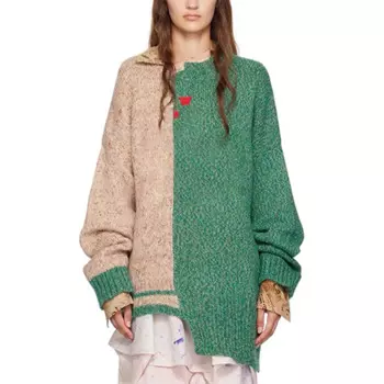 NIGO мужской женский весенне-осенний многоцветный вязаный свитер Ngvp # nigo9214 с длинным рукавом и круглым вырезом
