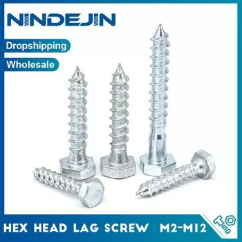 NINDEJIN 1-10 шт. Болт с шестигранной головкой и полукруглой головкой M6 M8 M10 M12 Саморез из нержавеющей стали с оцинкованной внешней шестигранной головкой