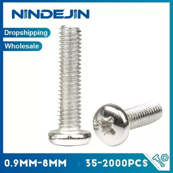 NINDEJIN 30/50 шт. винты с крестообразной головкой и круглой головкой, никелированная углеродистая сталь M2 M2,5 M3 M4 крестообразные винты DIN7985