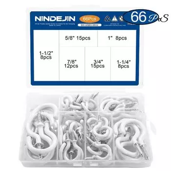 NINDEJIN 66 шт. винтовые крючки черные белые из углеродистой стали