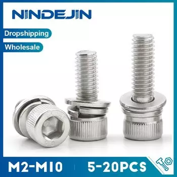 NINDEJIN Комбинированные винты с шестигранной головкой M3 M4 M5 M6 M8 нержавеющая сталь
