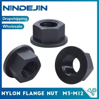 NINDEJIN 10/50 шт. пластиковая нейлоновая изоляция шестиугольная фланцевая гайка M3 M4 M5 M6 M8 M10 M12 черная шестигранная фланцевая гайка