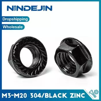 NINDEJIN Шестигранные фланцевые гайки из углеродистой стали M3 M4 M5 M6 M8 M10 M12