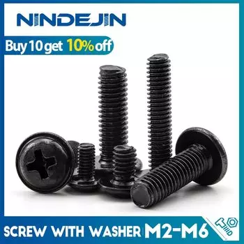 NINDEJIN M2 2,5 M3 M4 углеродистая сталь крест Phillips Pan круглая ферменная головка с шайбой стеганый воротник машина винт ШИМ