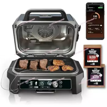 Ninja OG951 Woodfire Pro Connect Premium XL уличный гриль и коптильня, Bluetooth, с поддержкой приложения, мастер гриль 7 в 1, коптильня для барбекю