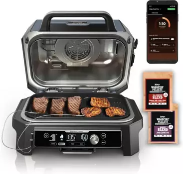 Ninja OG951 Woodfire Pro Connect Premium XL уличный гриль и коптильня, Bluetooth, с поддержкой приложения, мастер гриль 7 в 1, барбекю и дым