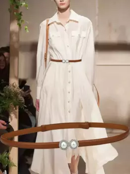 Нишевое платье из натуральной кожи с тонкой талией, ремни со стразами, всесезонный жемчужный ремень для женщин, универсальное пальто, костюм, женский ремень