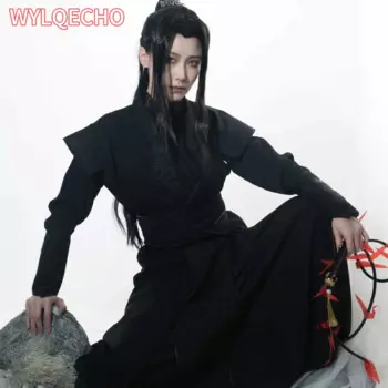 Нишевые модные черные мужские ханьфу, винтажные готические комплекты, аниме, темная серия, карнавальный костюм для вечеринки, мужской ханьфу