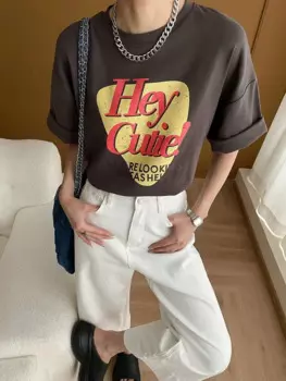 Нишевый дизайн, американский креативный акцент, буква, короткий рукав, повседневный Свободный пуловер с круглым вырезом, футболка, Женский Топ