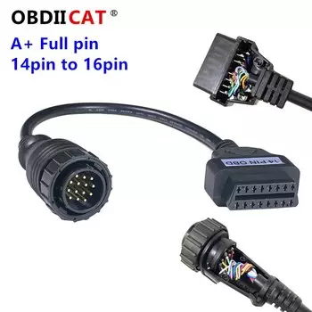 Низкая цена A + полный контакт Me-r cedes B-E-NZ Sprinter 14 pin до 16 pin 14 pin к OBDIICAT OBD2 16-контактный адаптер