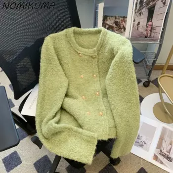 Nomikuma элегантный двубортный свитер кардиган Толстая Повседневная трикотажная рубашка Женская осенне-зимняя Новинка 2023 корейский Трикотаж Пальто