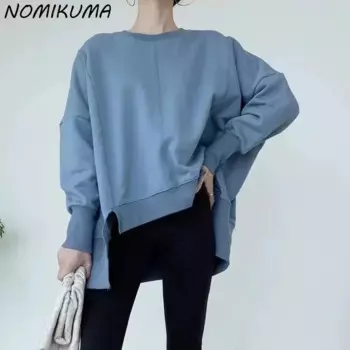 Nomikuma Повседневный Асимметричный пуловер свитшот осень-зима 2023 новые женские толстовки корейские повседневные джемперы с длинным рукавом и круглым вырезом
