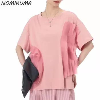 Nomikuma японская Корейская женская одежда 2024 летняя новая сетчатая комбинированная футболка с коротким рукавом Элегантная Повседневная стройнящая футболка