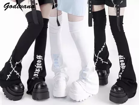 Носки-трубы Y2K выше колена с принтом Subculture, весенние и осенние женские узкие утепленные носки для ног