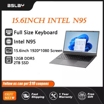 Ноутбук 15,6 дюйма, Intel N95, 12 Гб ОЗУ, стандартный SSD DDR5, 3,4 ГГц, разблокировка по отпечатку пальца, HD-камера, 4 ядра, 4 потока, Wi-Fi, портативный нетбук
