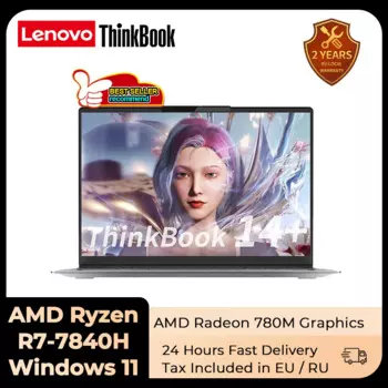 Ноутбук Lenovo ThinkBook 14 + 2023 AMD Ryzen R7 7840H Radeon 780M 16 Гб/32 ГБ ОЗУ 512 ГБ/1 ТБ SSD 14 дюймов 2,8 K 90 Гц IPS экран ноутбук ПК
